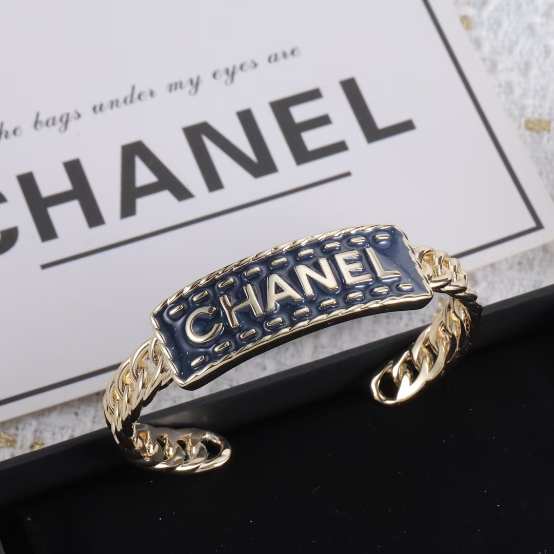 Chanel Letters Denim Open Cuff Bangle Bracelet - Best Replica Jewelry™