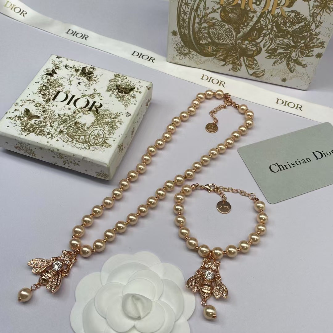Dior Bee Pendant Rose Gold Pearl Necklace Bracelet - Best Replica Jewelry™