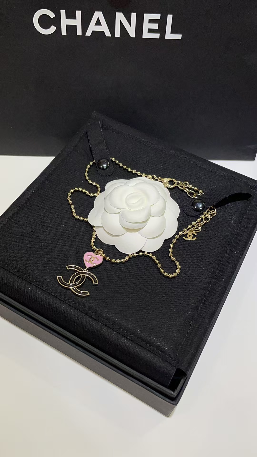 Chanel Diamond Pearl Paved Double C Pendant Pearl Necklace - Best Replica Jewelry™