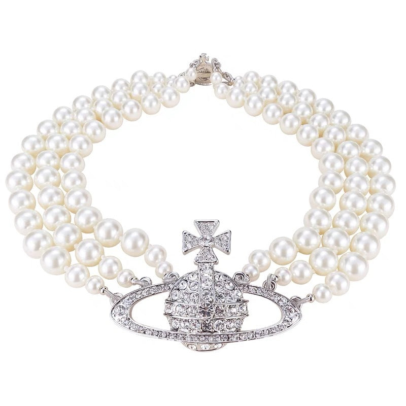 Vivienne Westwood Three Row Pearl Necklace - Best Replica Jewelry™