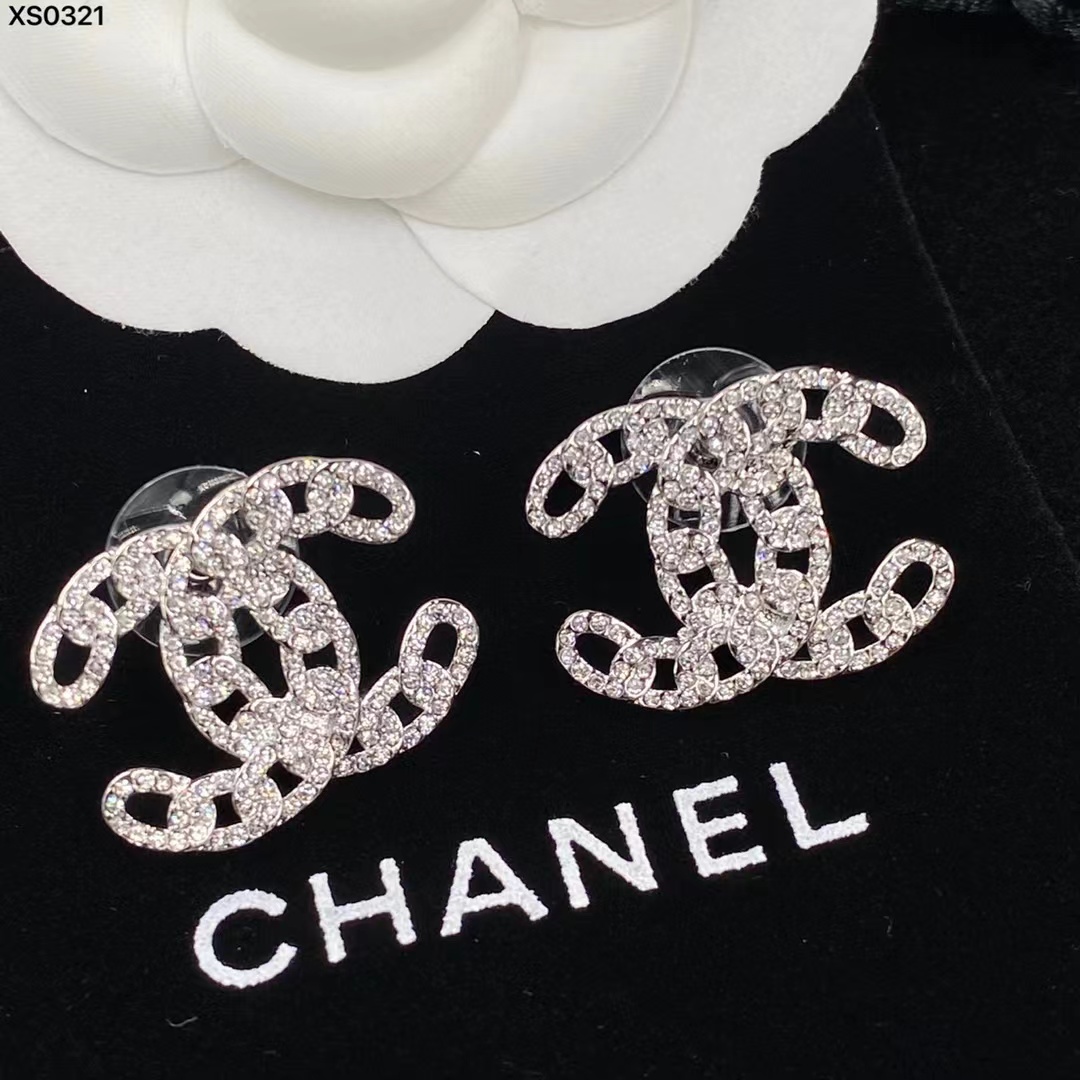Chanel Silver Color Hollow Double C Earrings - Best Replica Jewelry™