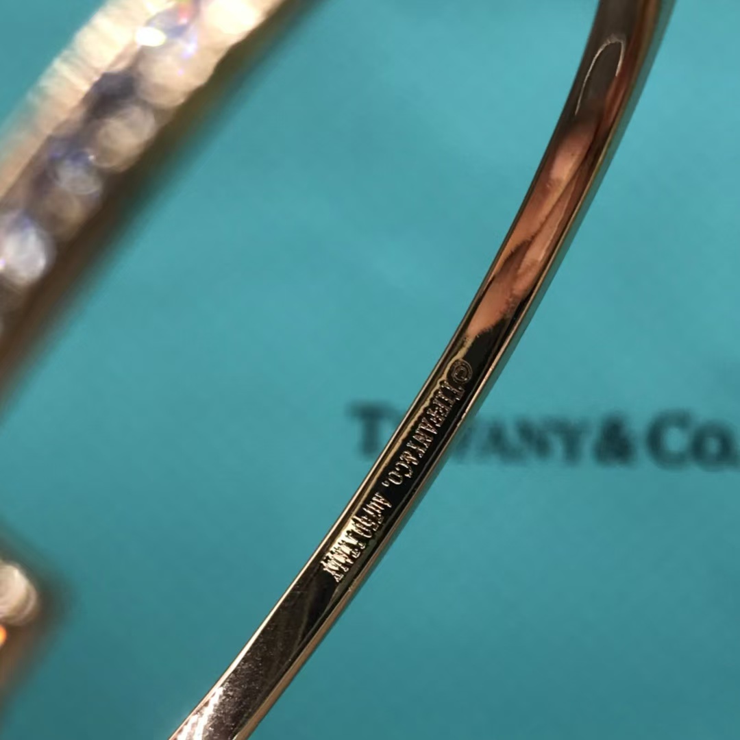 Tiffany Full Diamond Paved Double T Bangle Bracelet - Best Replica Jewelry™