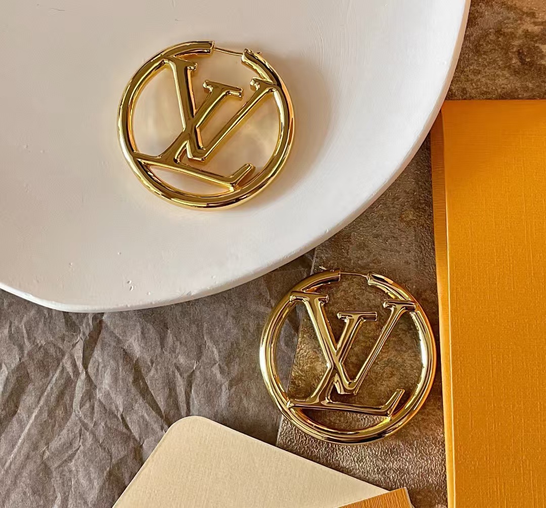 Louis Vuitton Large Hollow Round LV Letter Earrings - Best Replica Jewelry™