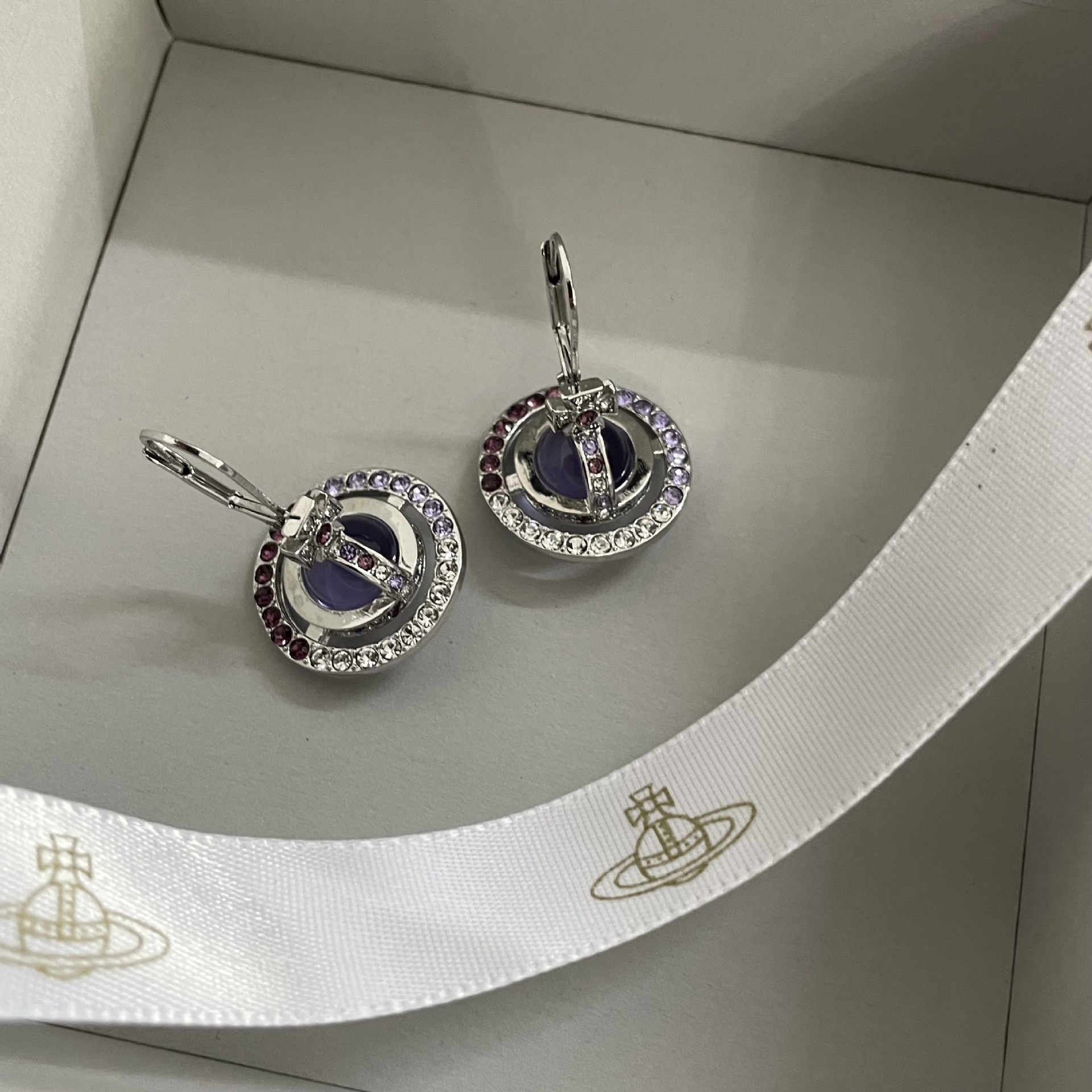 Vivienne Westwood Light Purple Crystal Ball Planet Saturn Earrings - Best Replica Jewelry™