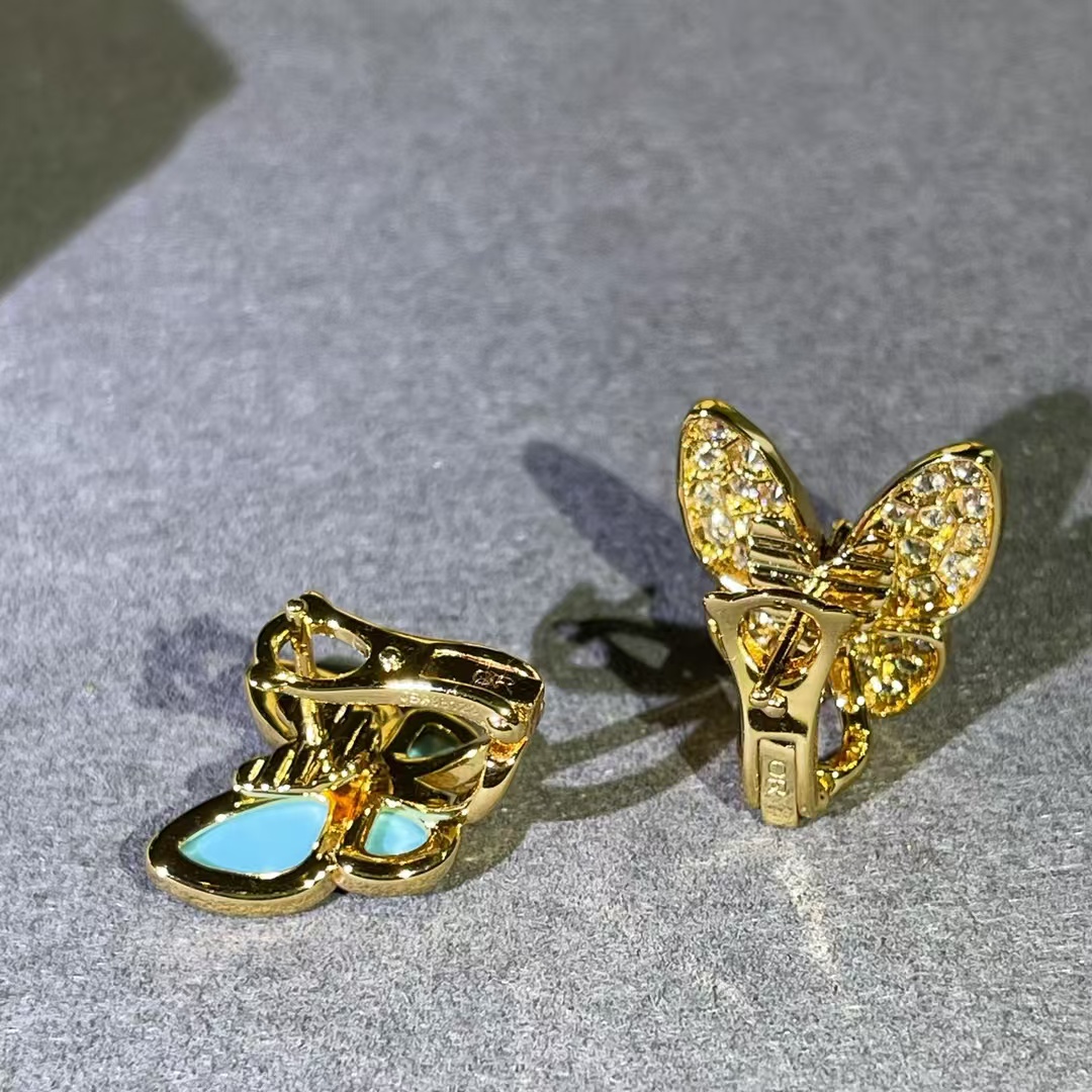 VCA Blue & Diamond Two Butterfly Earrings - Best Replica Jewelry™
