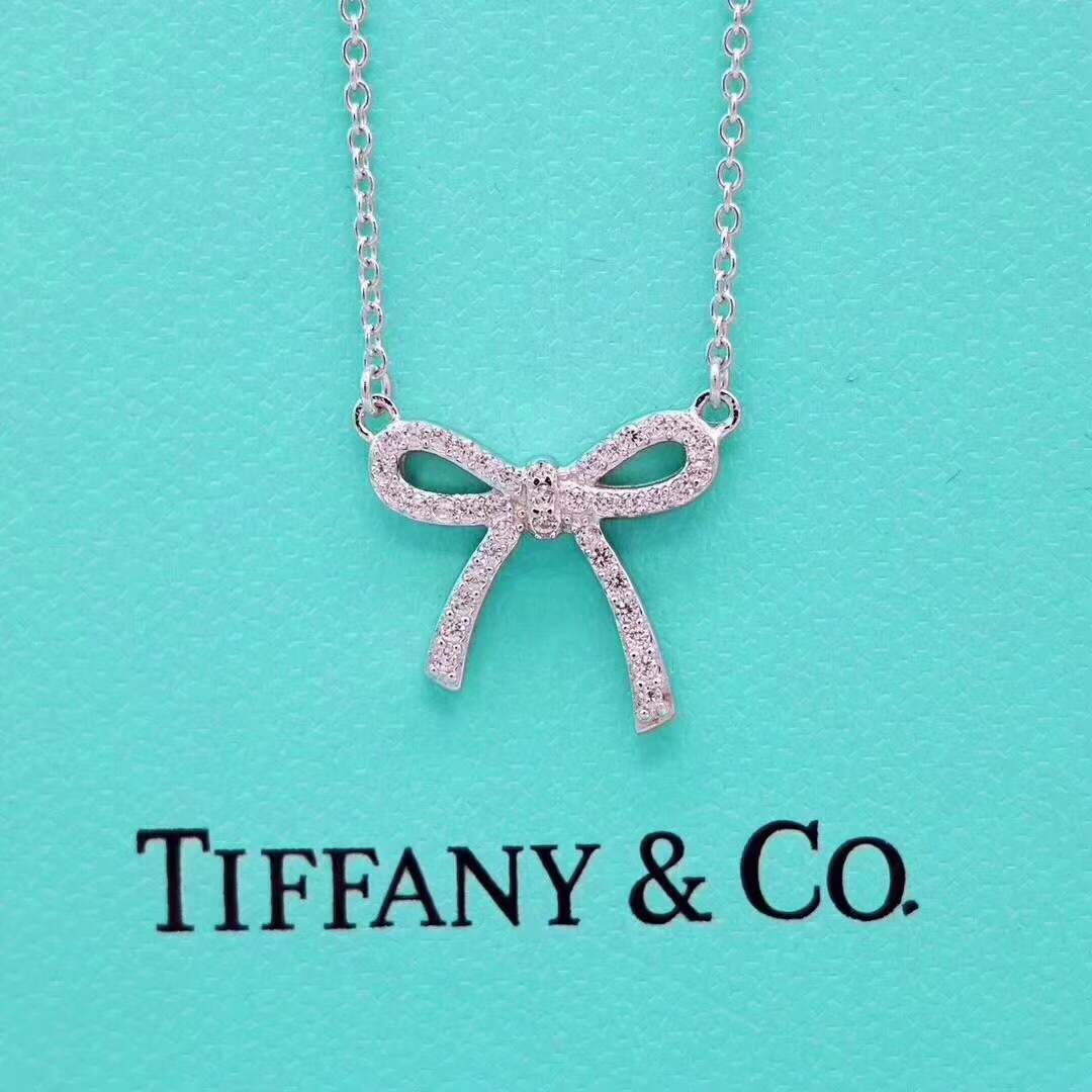 Tiffany Mini Full Diamond Bow Pendant Necklace - Best Replica Jewelry™