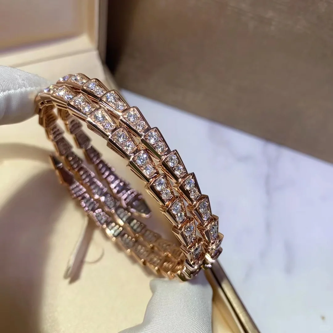 Bvlgari Serpenti Viper Bangle Bracelet - Full Diamond & Rose Gold - Best Replica Jewelry™
