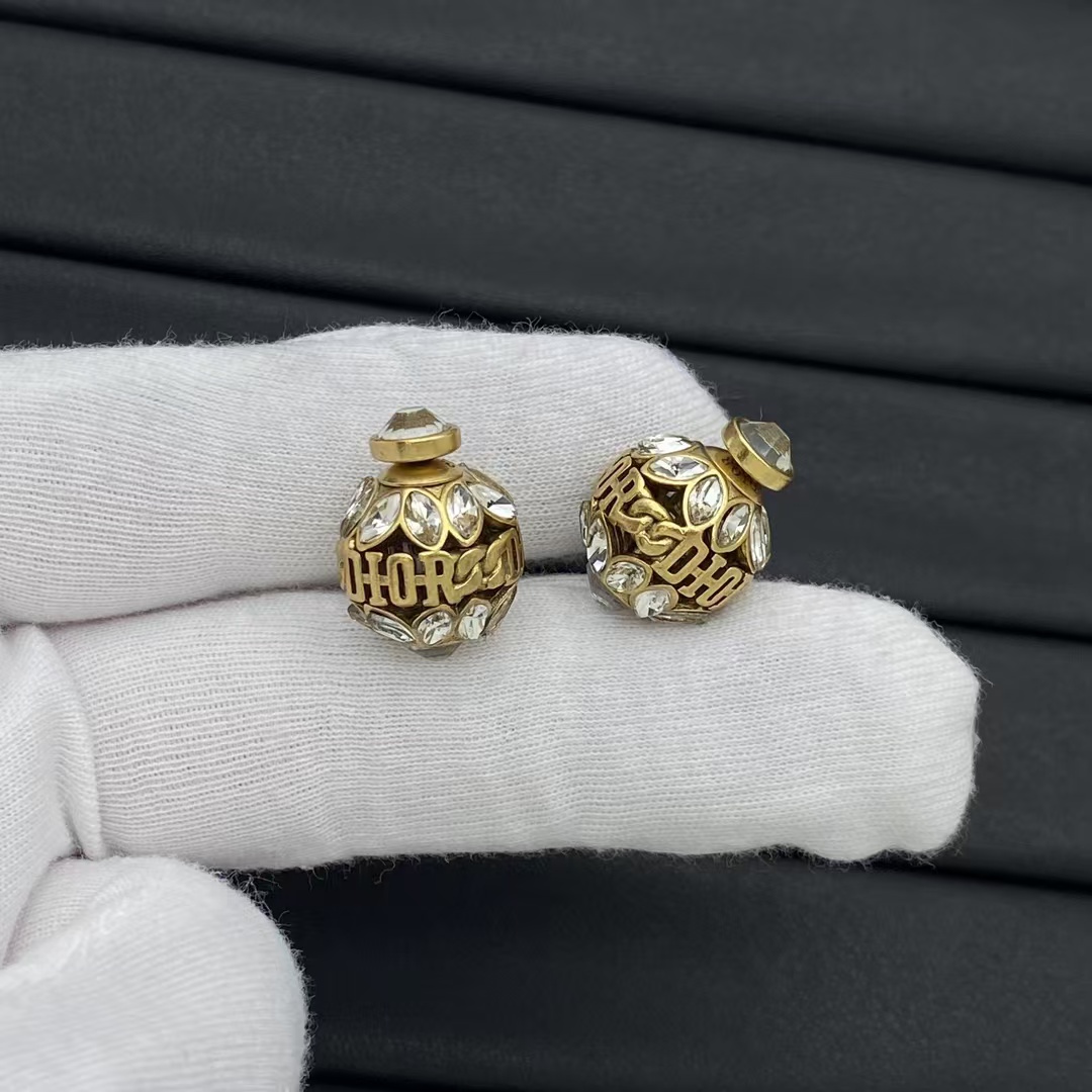 Dior Letters Rhinestone Stud Earrings - Best Replica Jewelry™