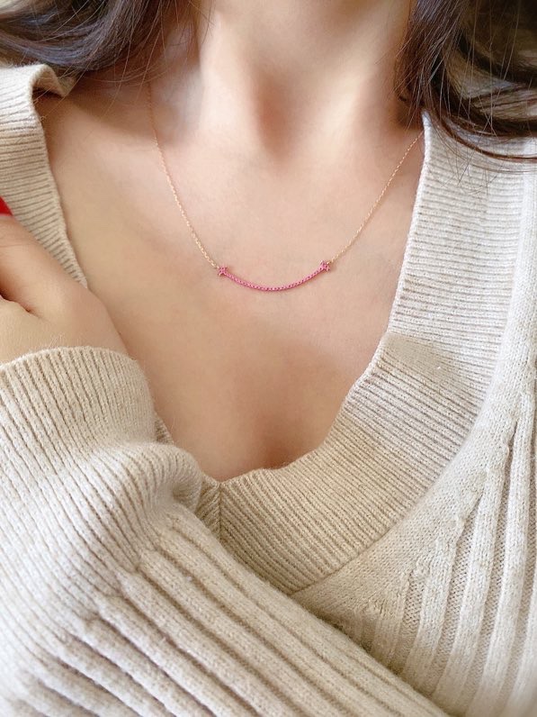 Tiffany Rose Gold Chain Pink Diamond Smile Necklace - Best Replica Jewelry™