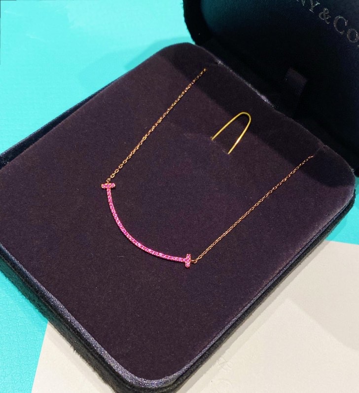 Tiffany Rose Gold Chain Pink Diamond Smile Necklace - Best Replica Jewelry™
