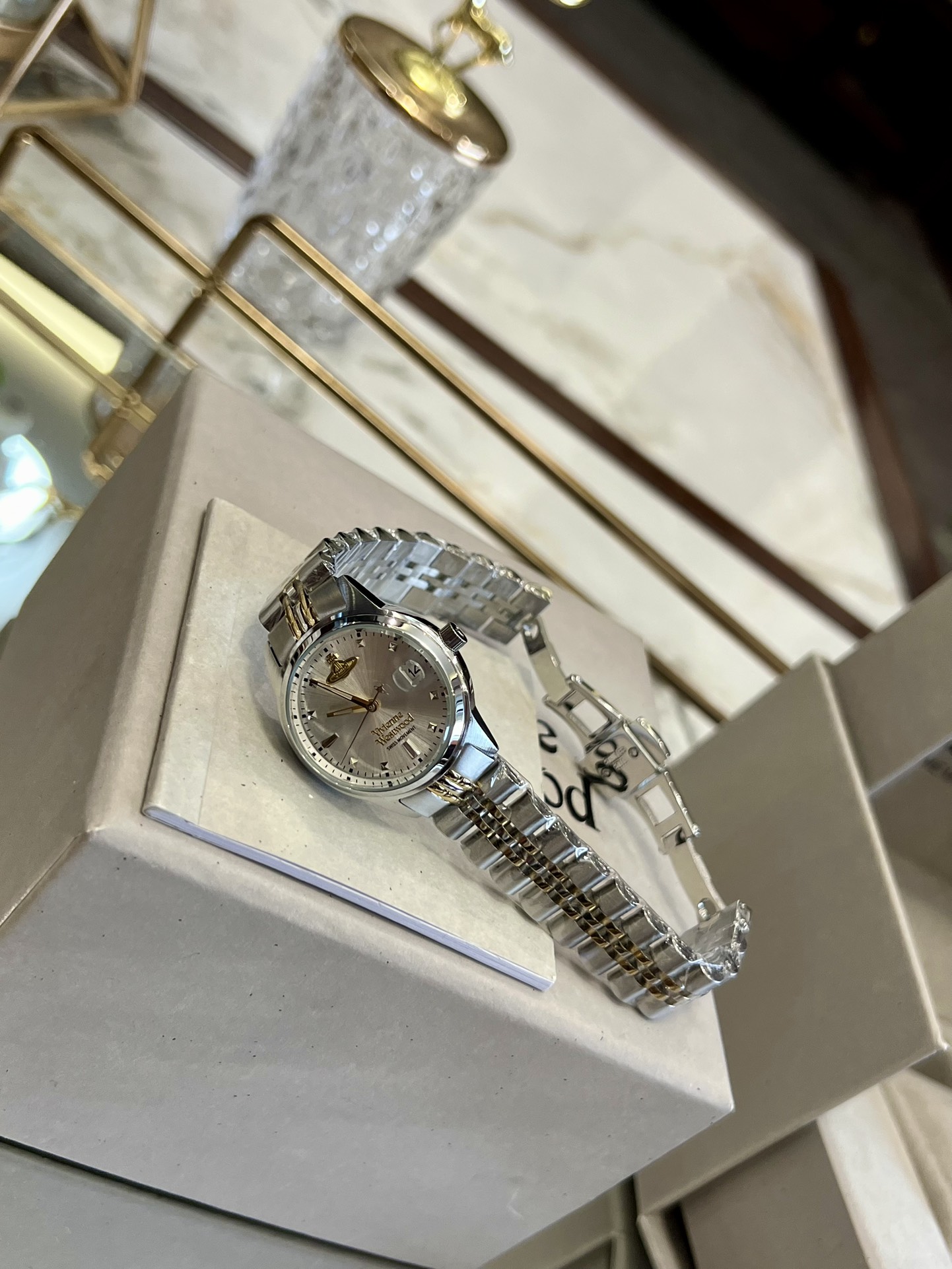 Vivienne Westwood Silver Gold Mixed Color Band Watch - 30MM - Best Replica Jewelry™