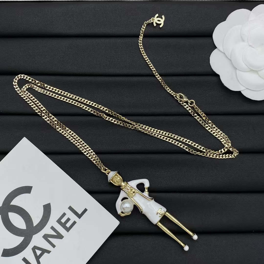 Chanel Coco Mademoiselle Figurine Enamel Gold Tone Necklace - Best Replica Jewelry™