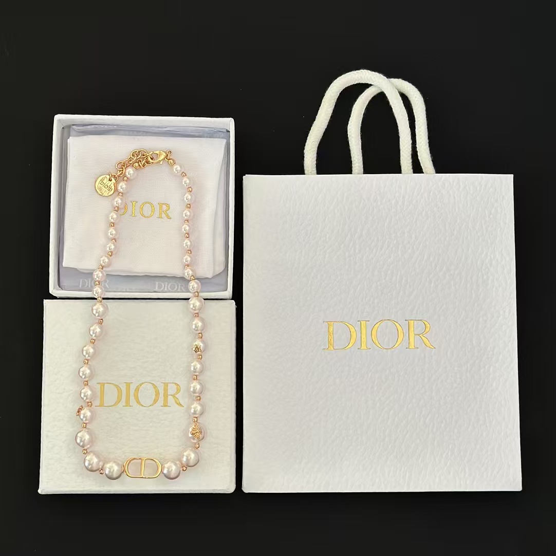 Dior Rose Gold- Finish Vintage Pearl Necklace - Best Replica Jewelry™