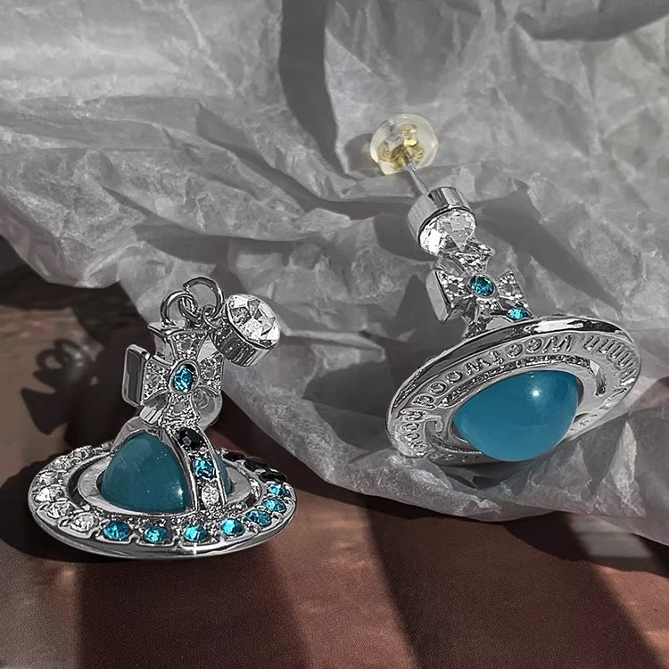Vivienne Westwood Lake Blue Saturn Earrings - Best Replica Jewelry™