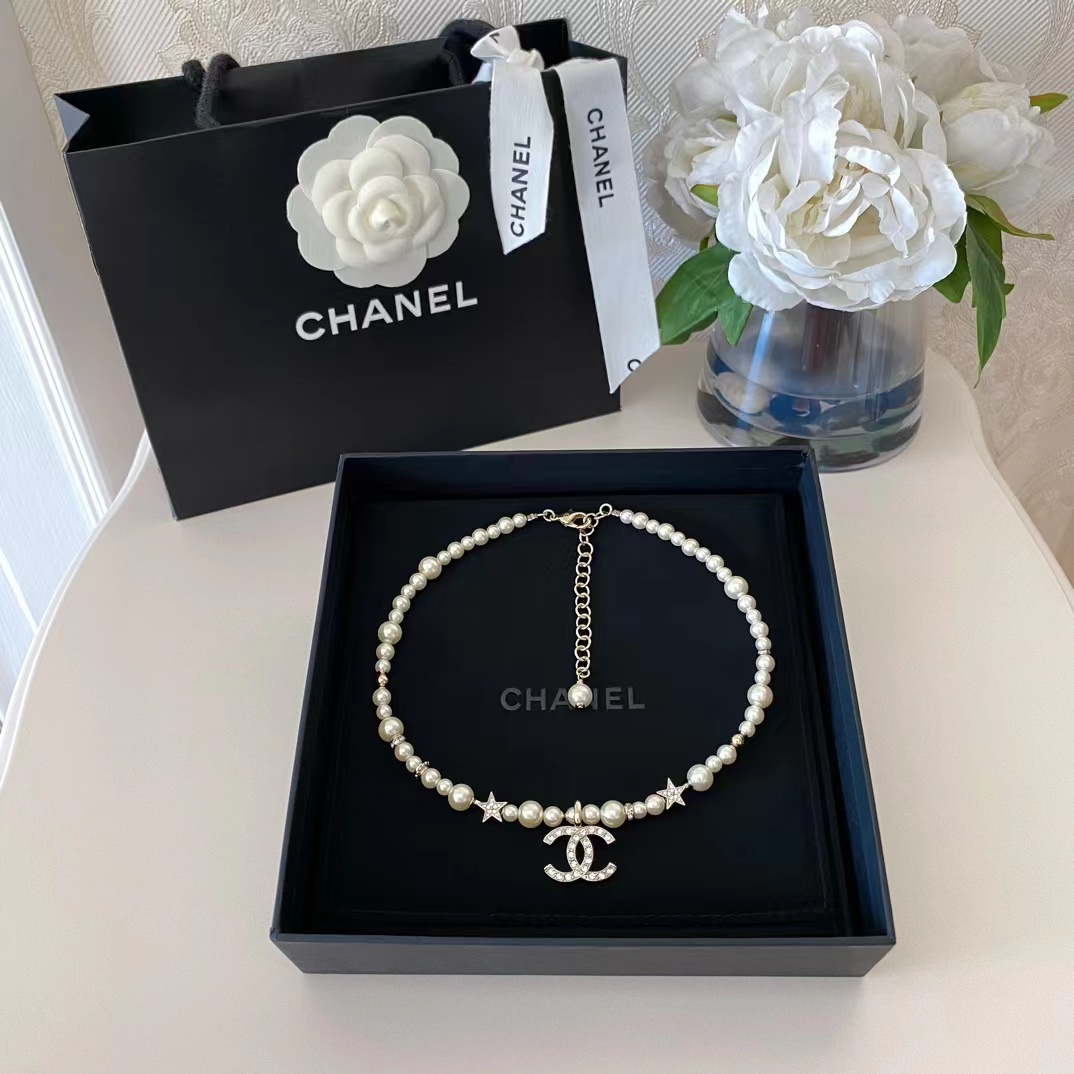 Chanel Star Double C Pendant Pearl Necklace - Best Replica Jewelry™