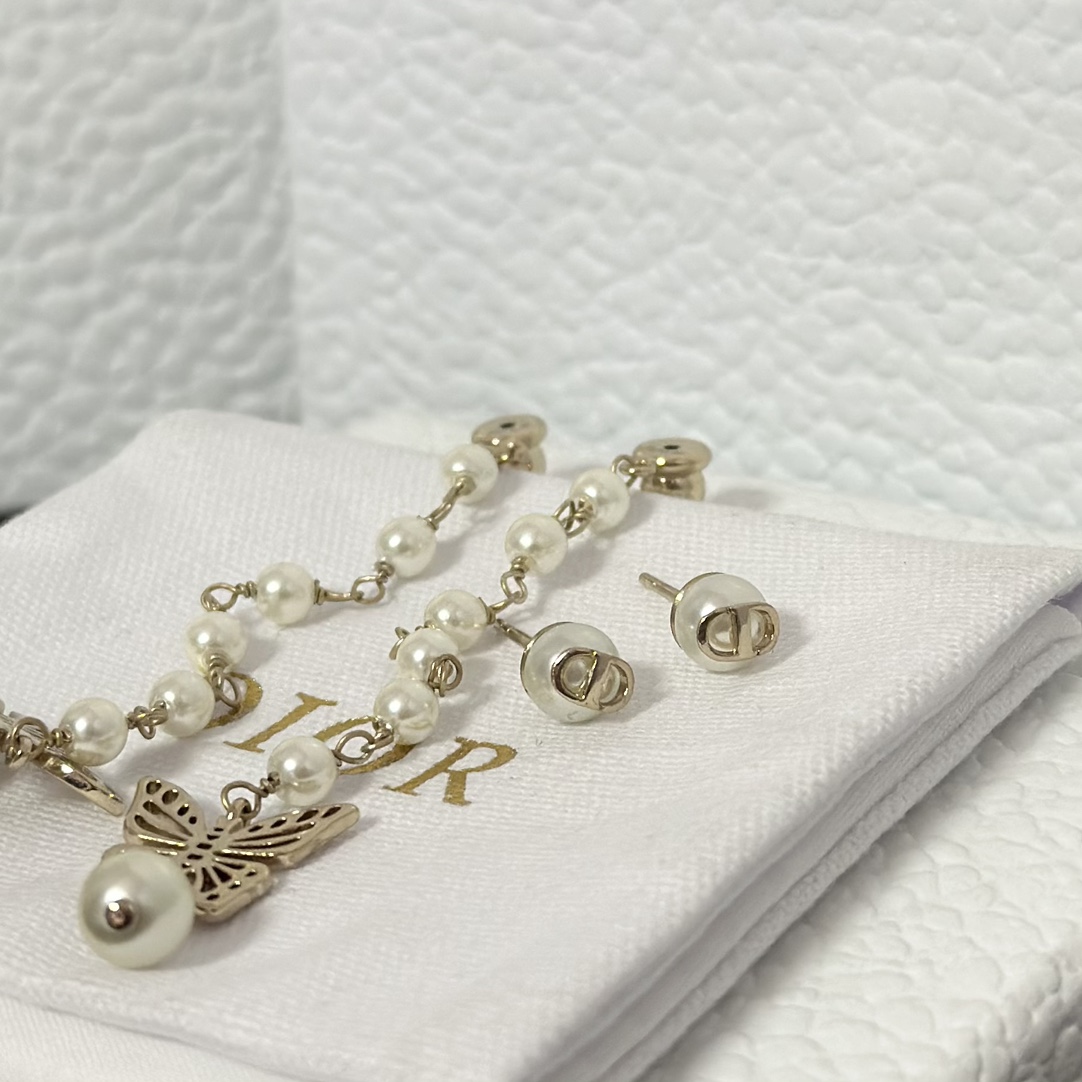 Dior Long Tassel Butterfly Dangle Pearl Earrings - Best Replica Jewelry™