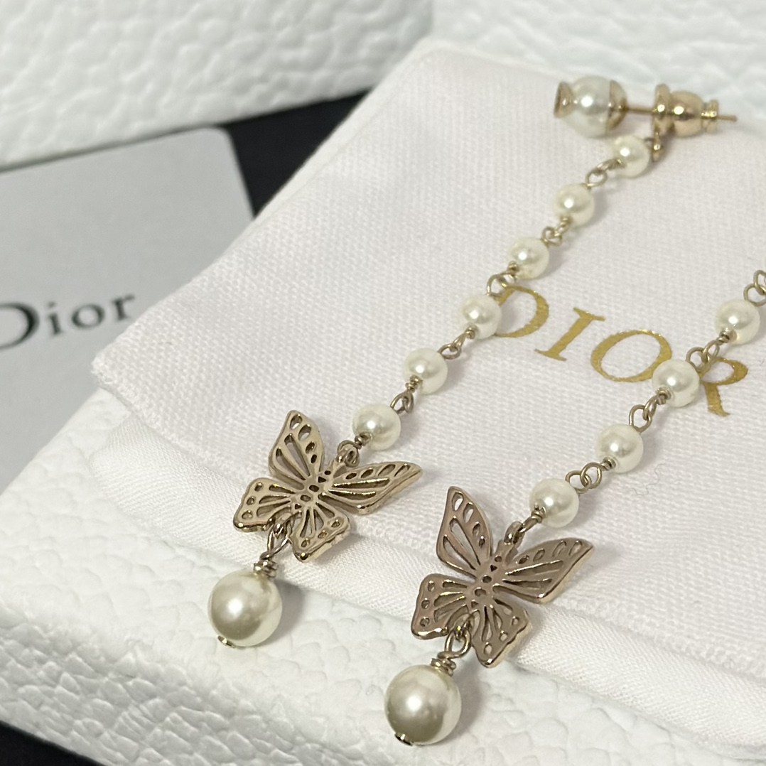 Dior Long Tassel Butterfly Dangle Pearl Earrings - Best Replica Jewelry™