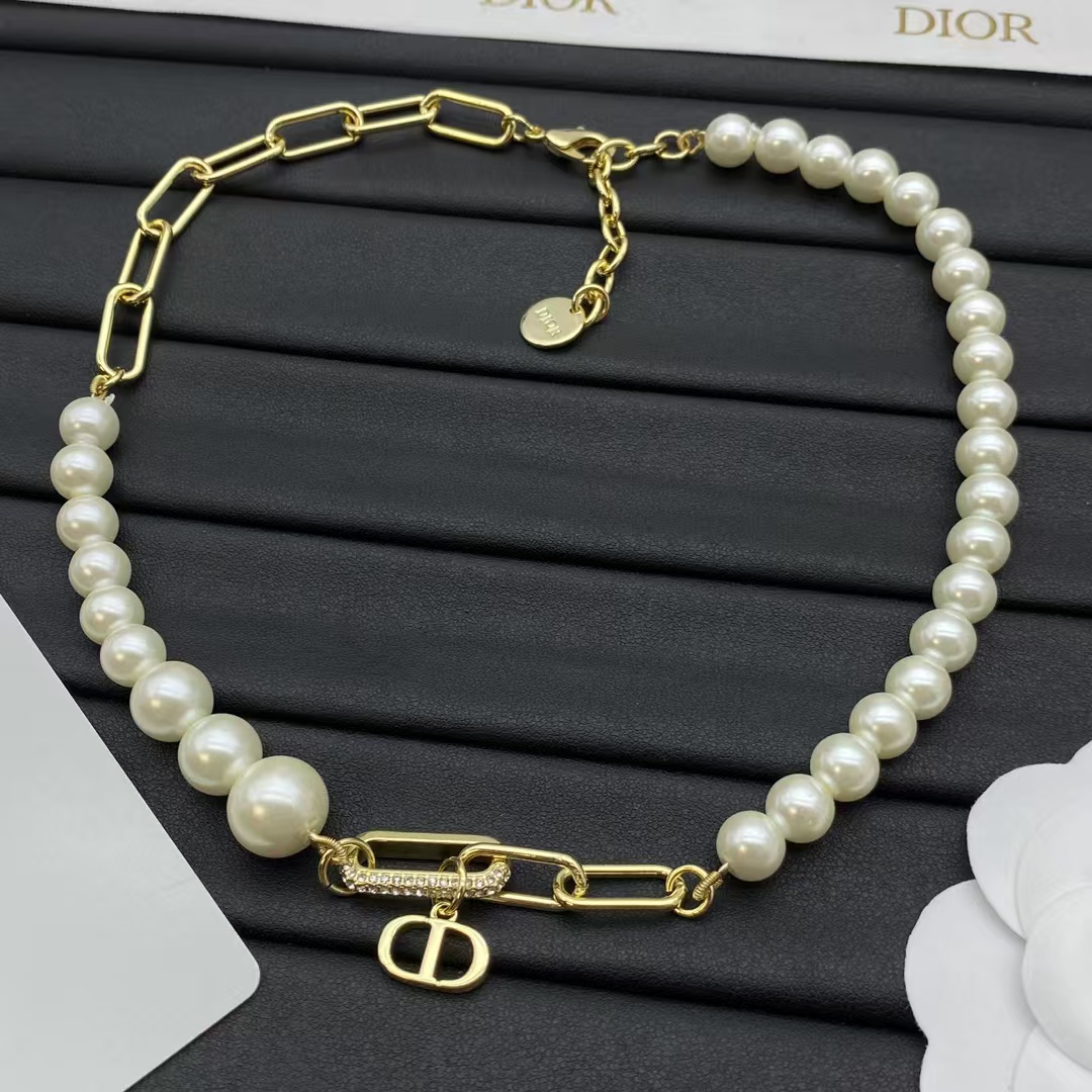 Dior Paperclip Chain and Pearl Necklace - Best Replica Jewelry™