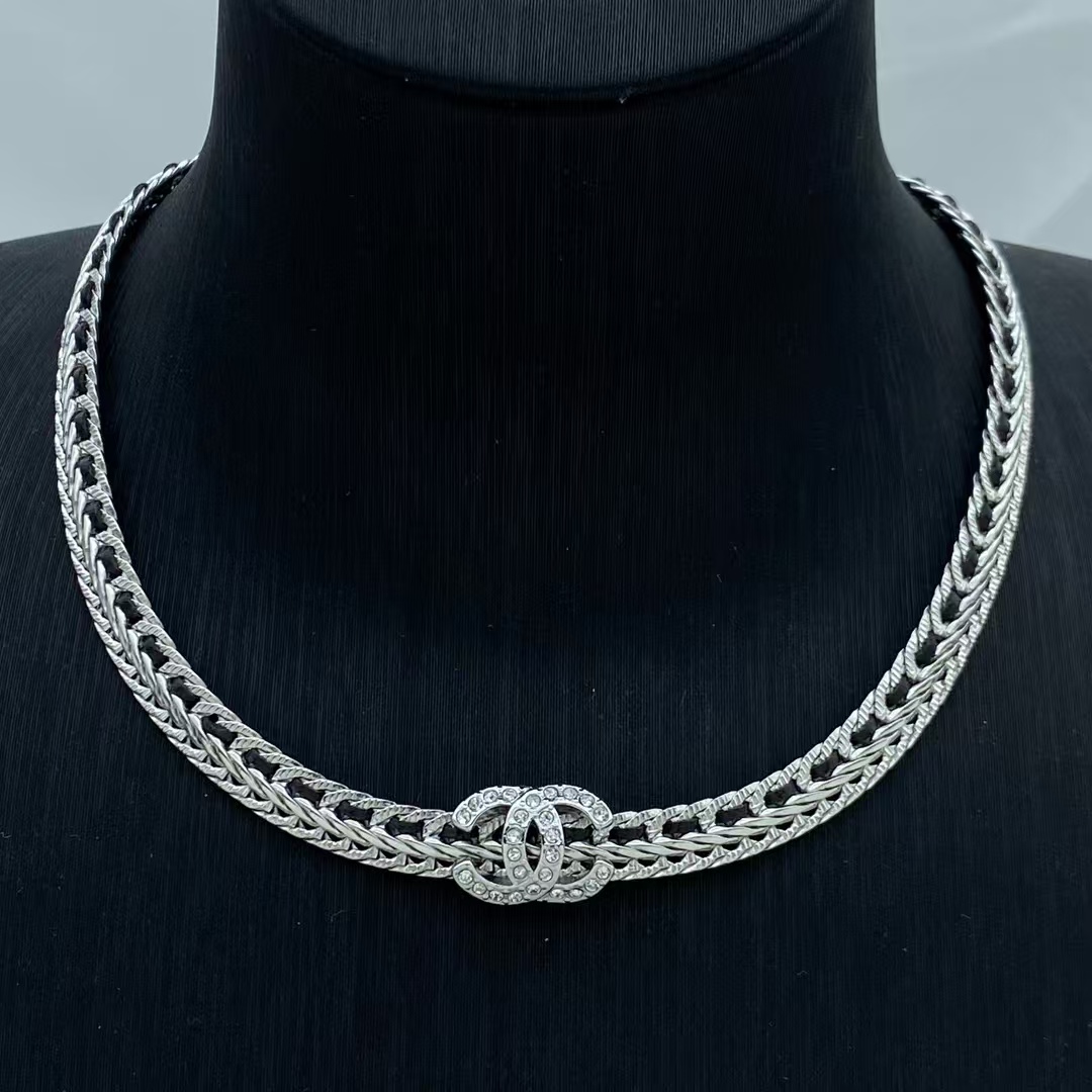 Chanel Silver Wide Chain Choker Necklace - Best Replica Jewelry™