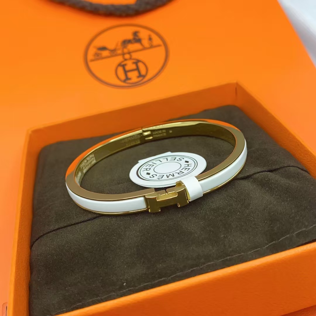 Hermes H White Enamel Bracelet Bangle - Best Replica Jewelry™