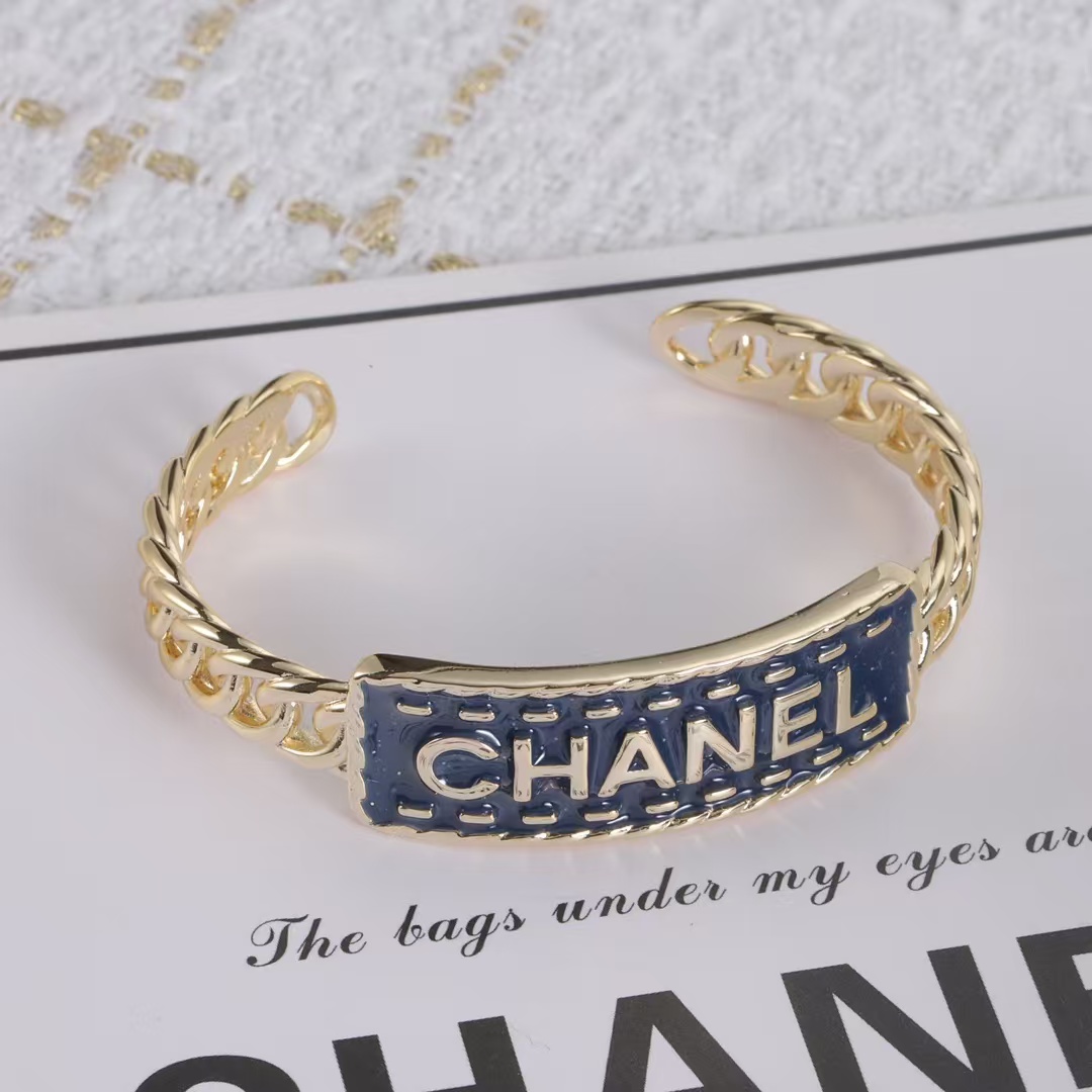 Chanel Letters Denim Open Cuff Bangle Bracelet - Best Replica Jewelry™