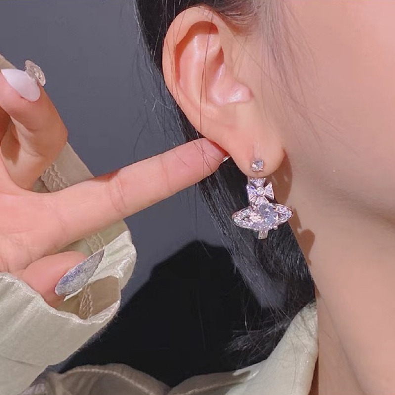 Vivienne Westwood Pink White Diamond Saturn Earrings - Best Replica Jewelry™