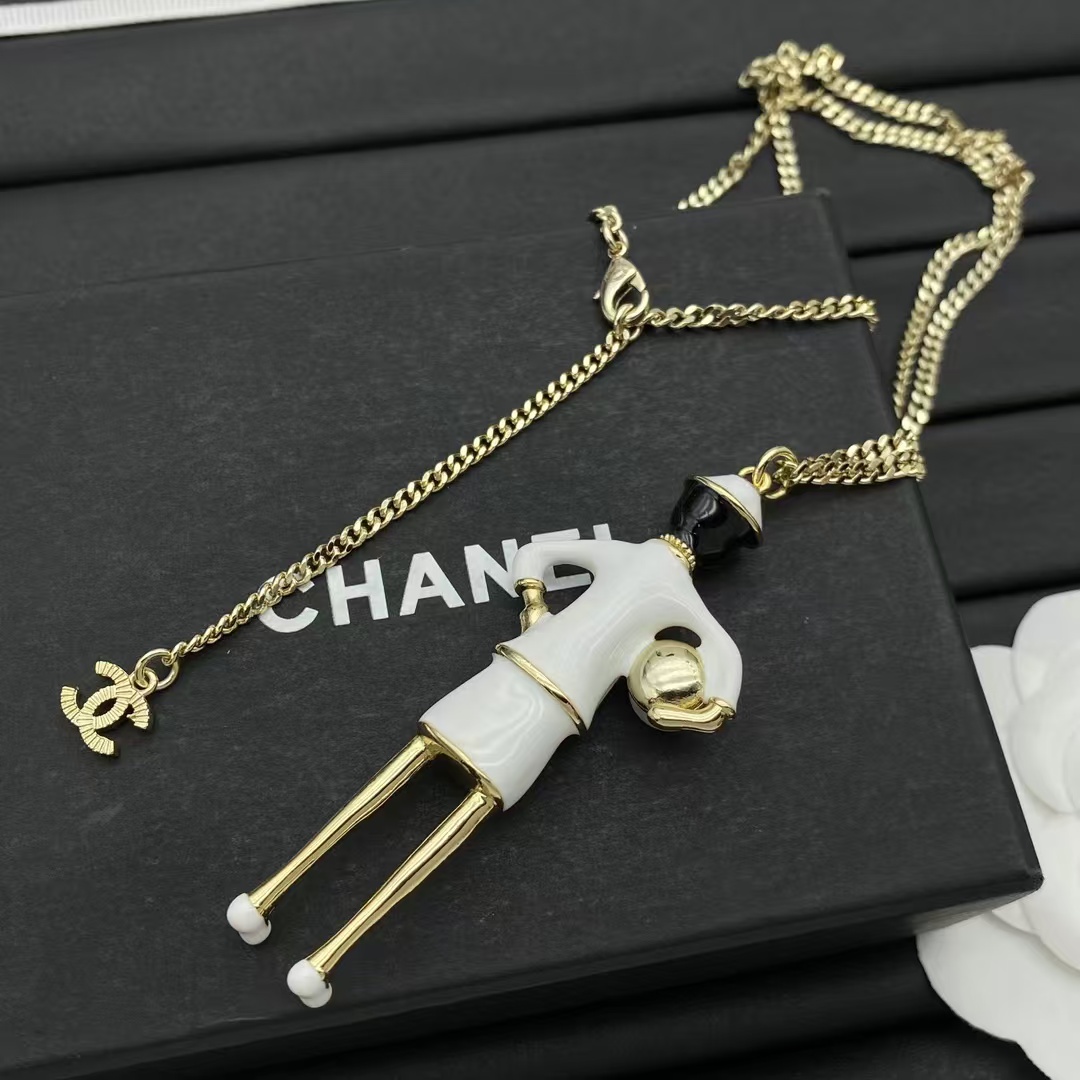 Chanel Coco Mademoiselle Figurine Enamel Gold Tone Necklace - Best Replica Jewelry™