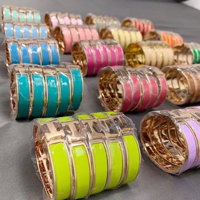 Hermes Wide H Enamel Bangle Bracelet - 21 Colors Available - Best Replica Jewelry™