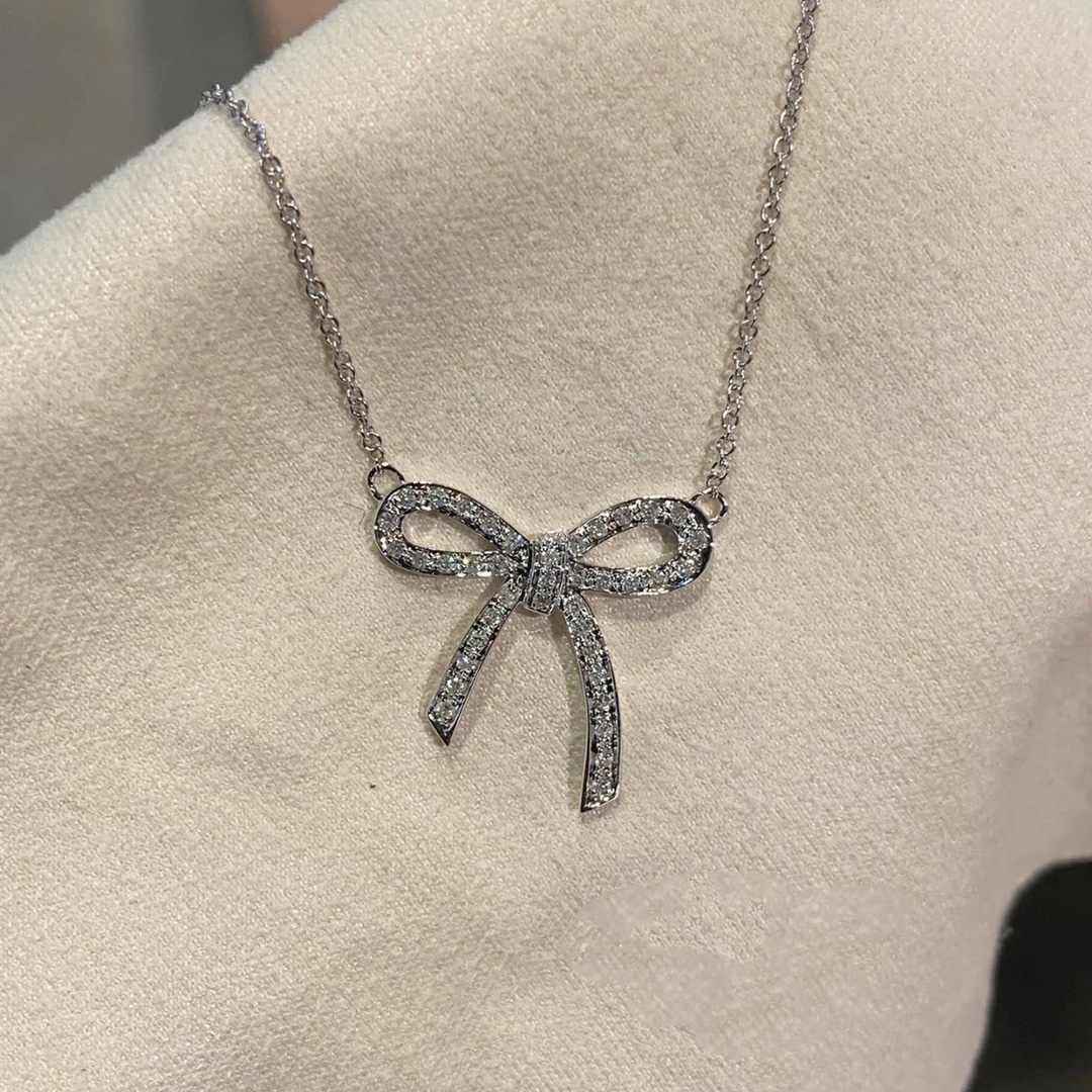 Tiffany Large Full Diamond Bow Pendant Necklace - Best Replica Jewelry™