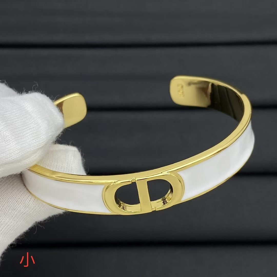 Dior White Enamel Open Cuff Bangle Bracelet - Narrow - Best Replica Jewelry™