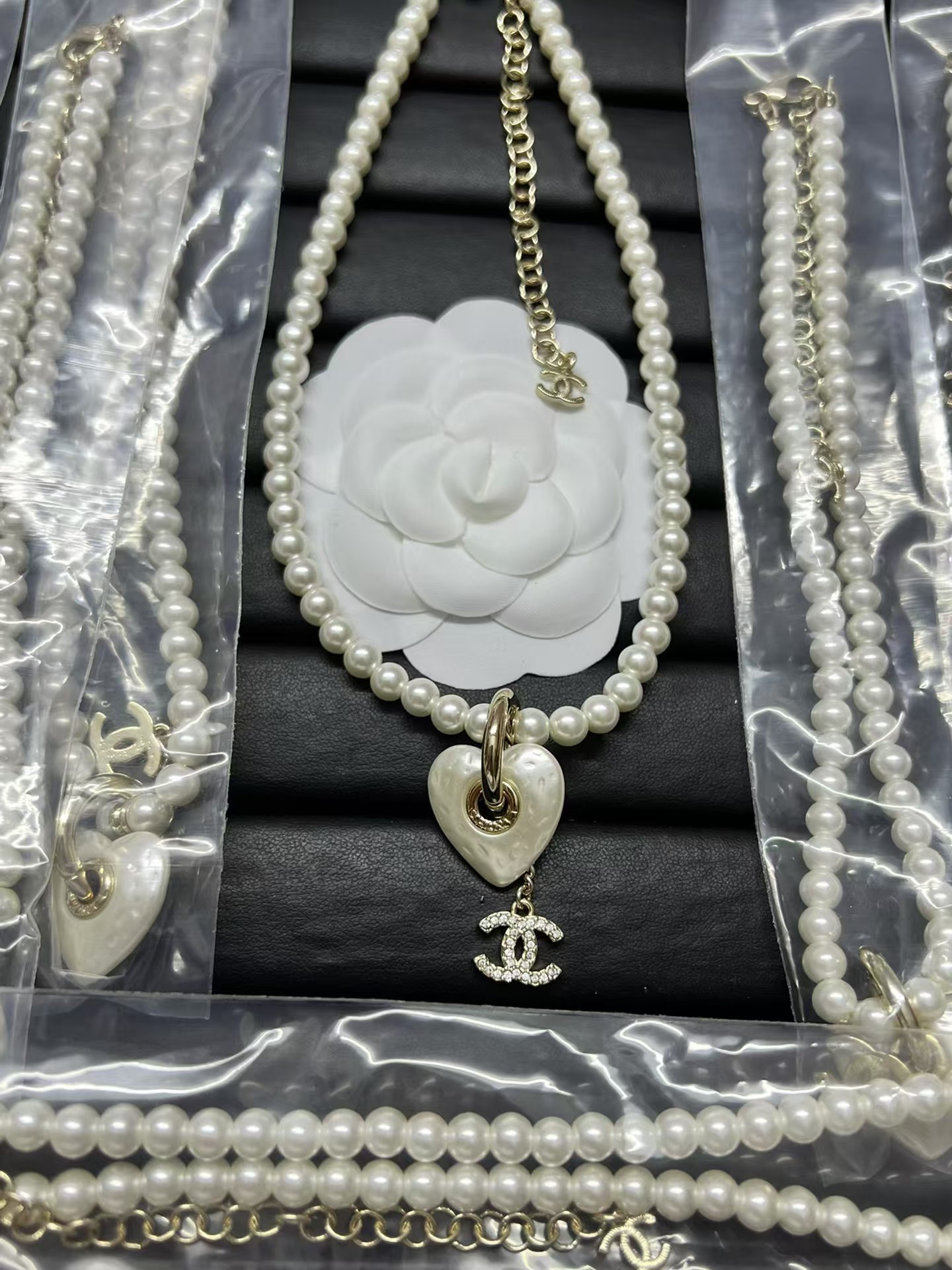 Chanel Heart with Double C Pendant Drop Pearl Necklace - Best Replica Jewelry™