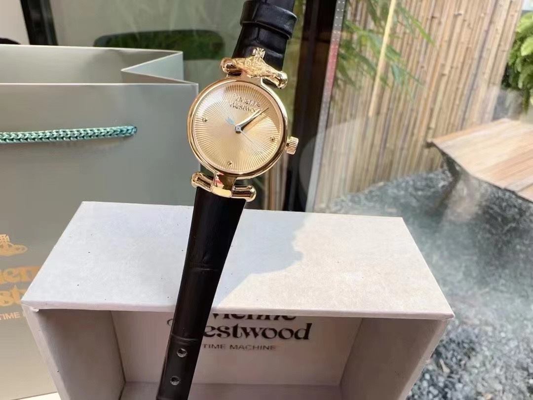 Vivienne Westwood Black Genuine Leather Band Watch - 23MM - Best Replica Jewelry™