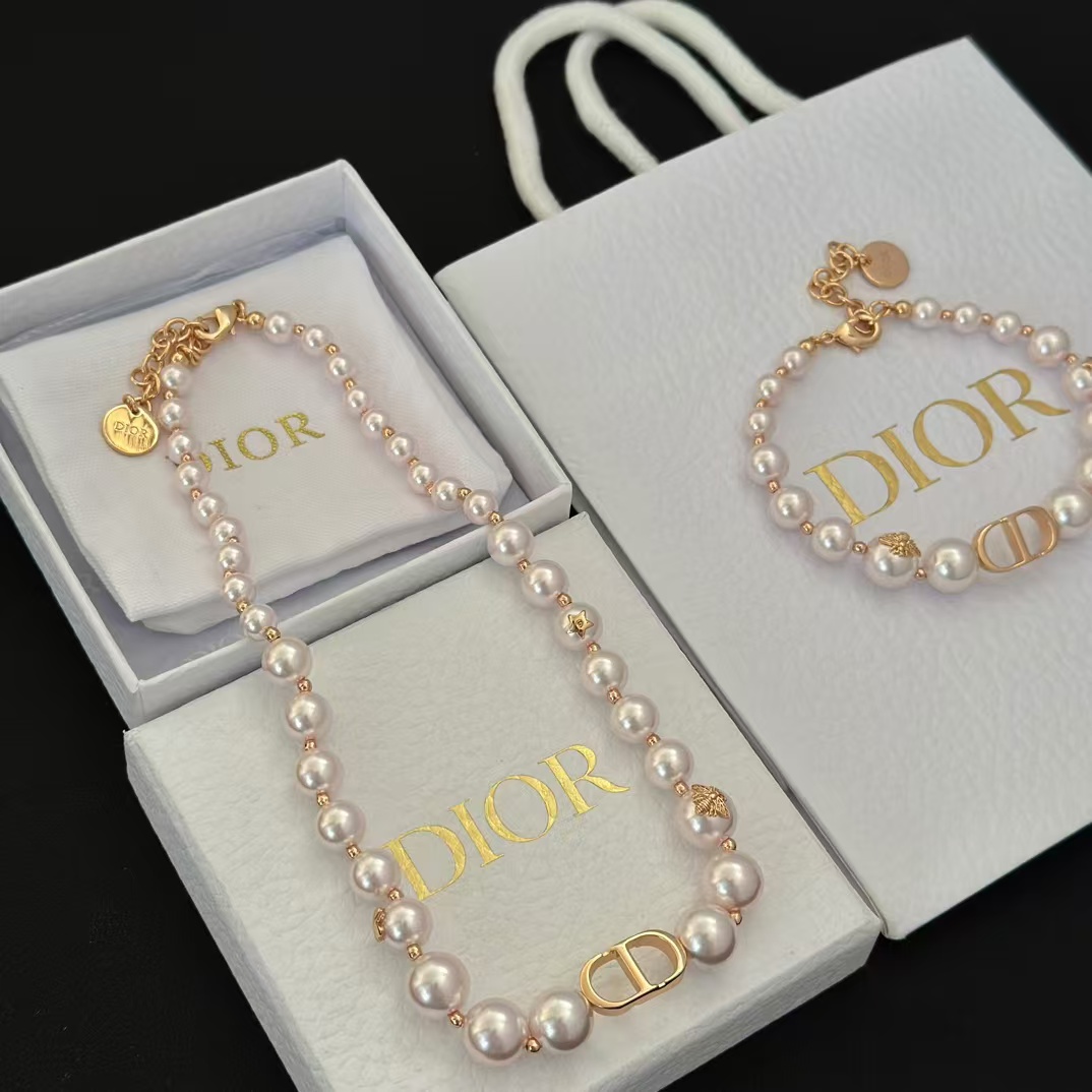 Dior Rose Gold- Finish Vintage Pearl Necklace - Best Replica Jewelry™