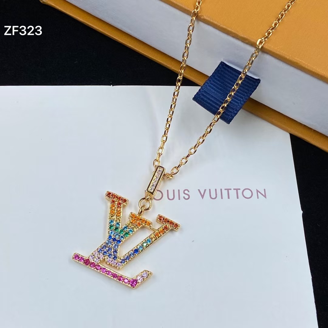 Louis Vuitton Colorful Diamond LV Letters Pendant Necklace - Best Replica Jewelry™