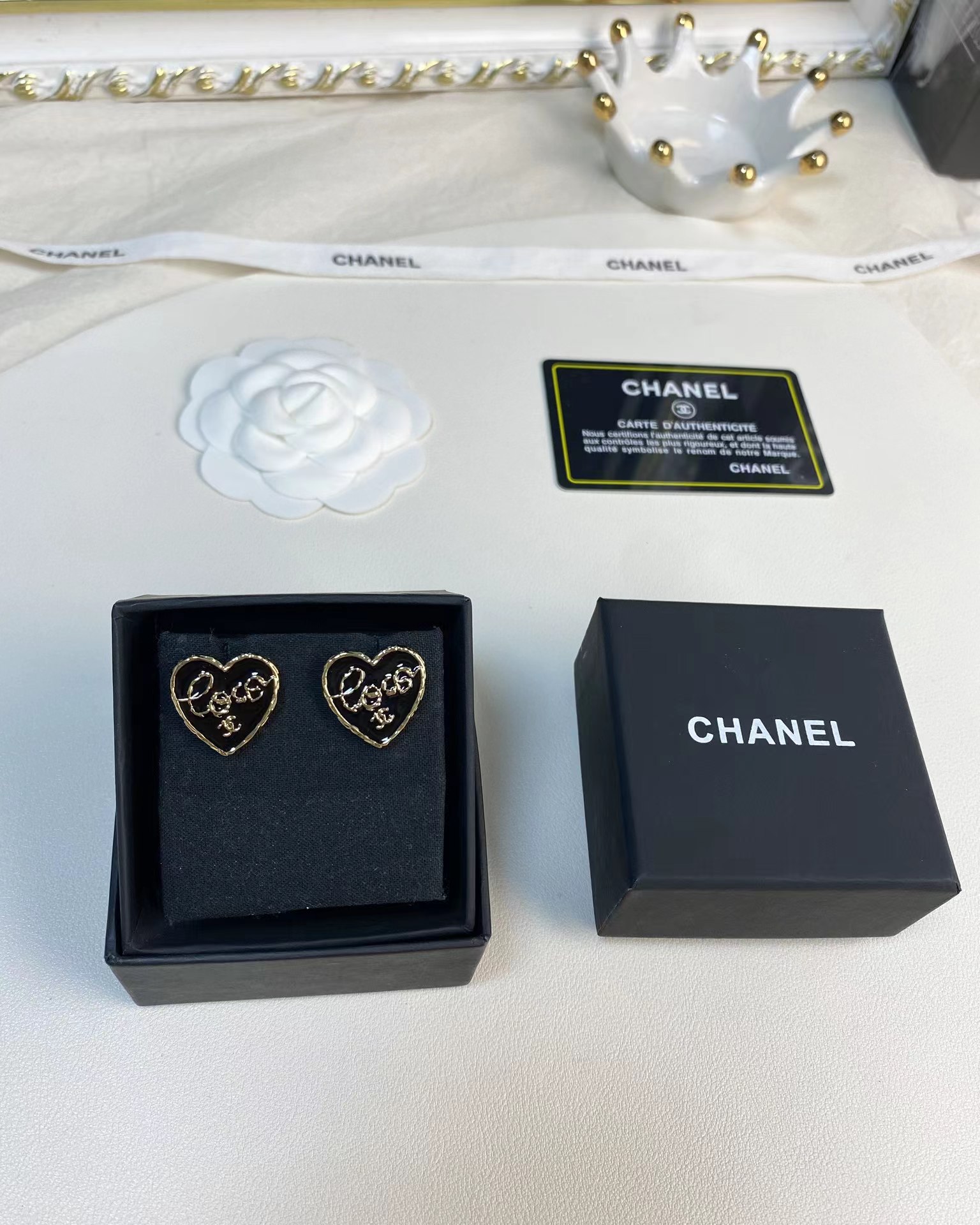 Chanel Black Love Heart Stud Earrings - Best Replica Jewelry™