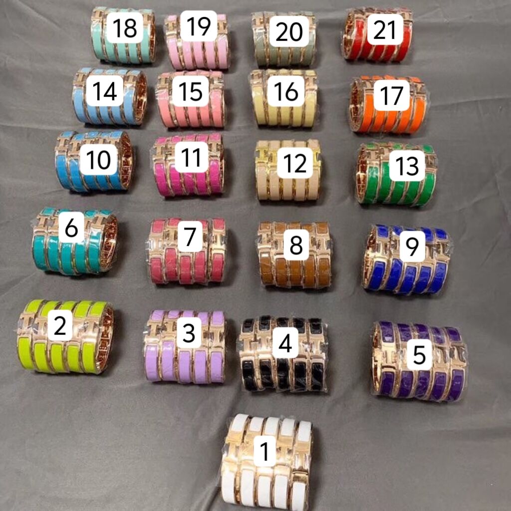 Hermes Wide H Enamel Bangle Bracelet - 21 Colors Available - Best Replica Jewelry™