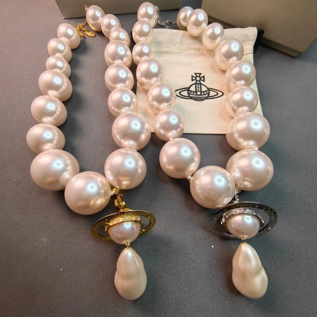 Vivienne Westwood Large Teardrop  Pendant Pearl Necklace - Best Replica Jewelry™