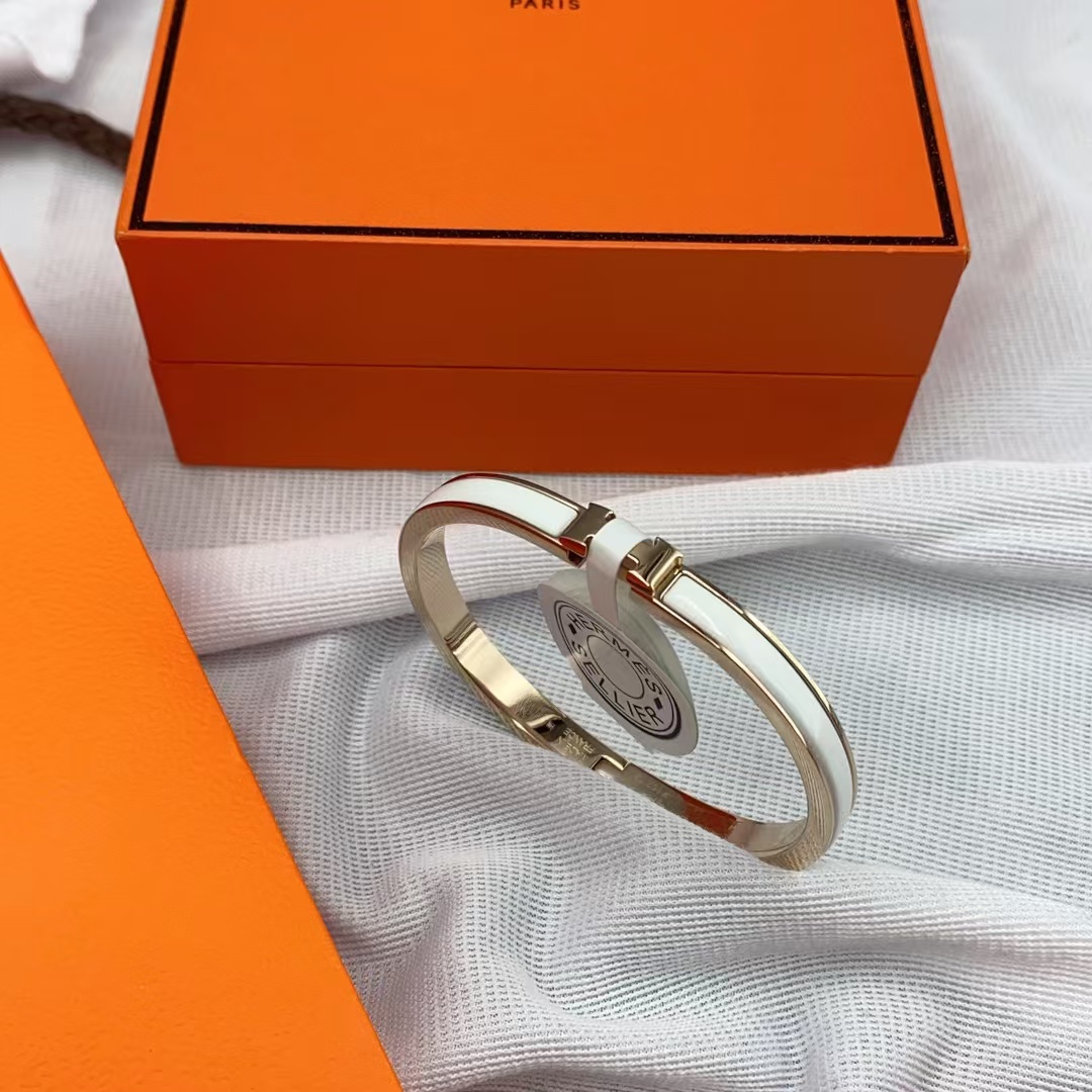 Hermes H White Enamel Bracelet Bangle - Best Replica Jewelry™