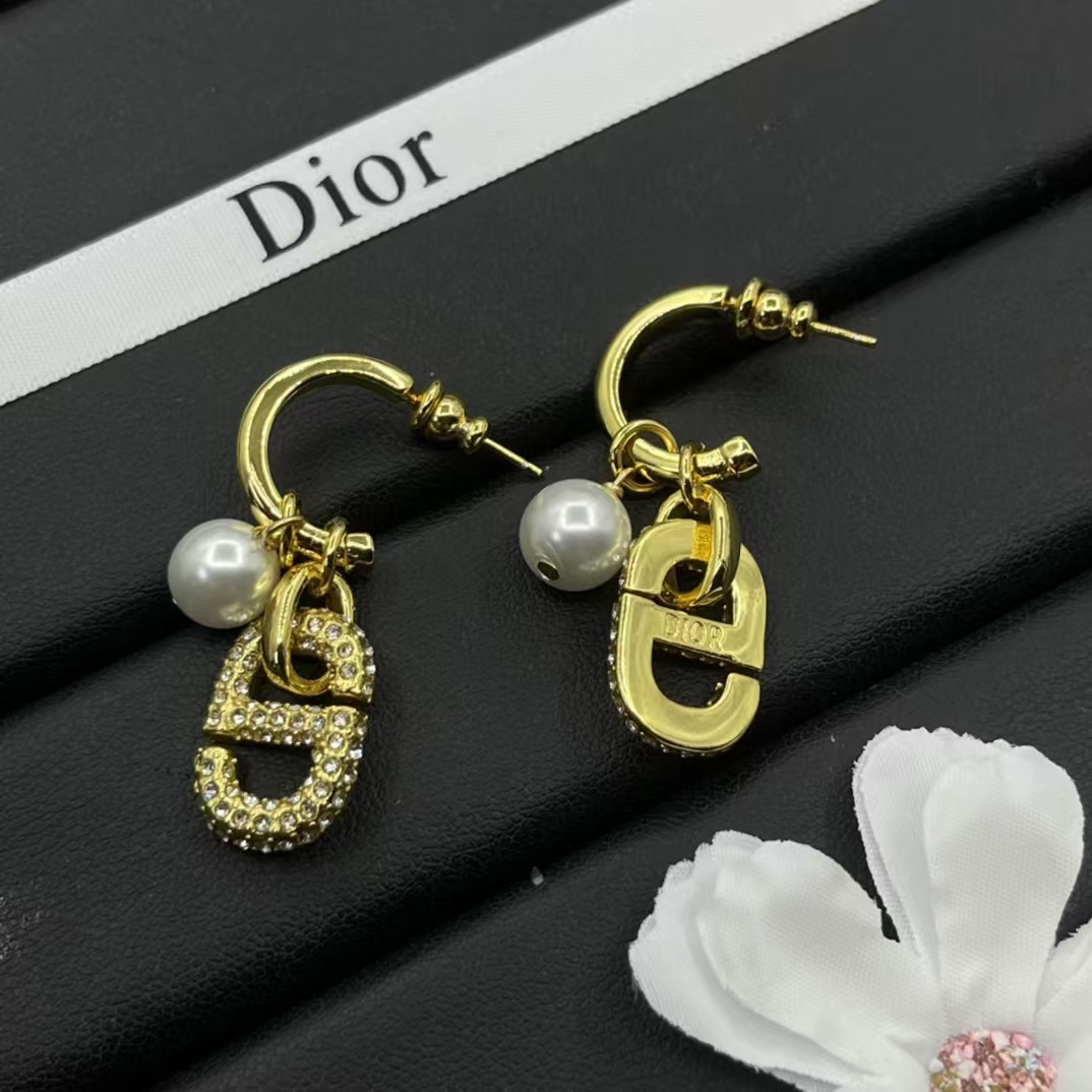 Dior Hoop with Pearl and CD Dangle Earrings - Best Replica Jewelry™