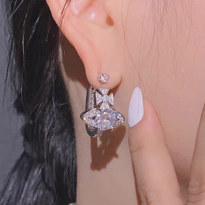 Vivienne Westwood Pink White Diamond Saturn Earrings - Best Replica Jewelry™