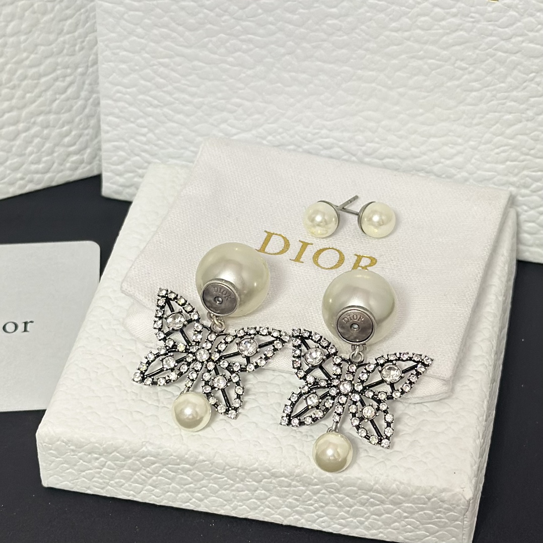 Dior Butterfly Pearl Drop Earrings - Best Replica Jewelry™