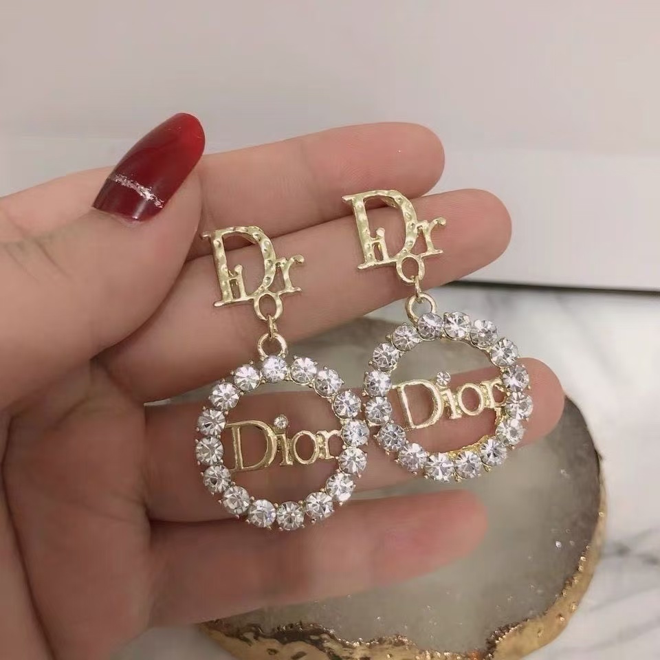 Dior Diamond Paved Round CD Earrings - Best Replica Jewelry™