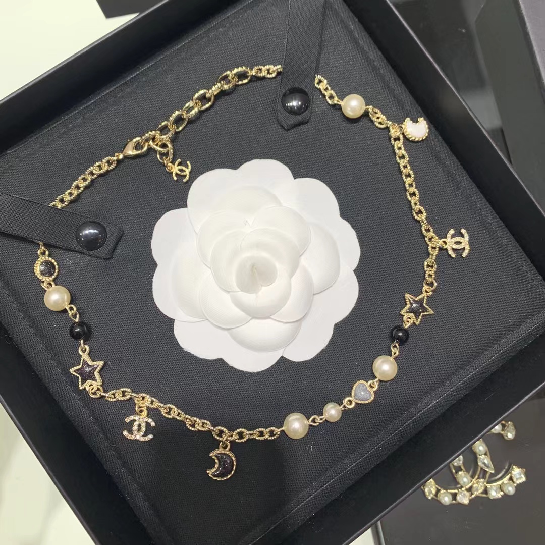 Chanel Moon Star Pearl Charms Necklace - Best Replica Jewelry™