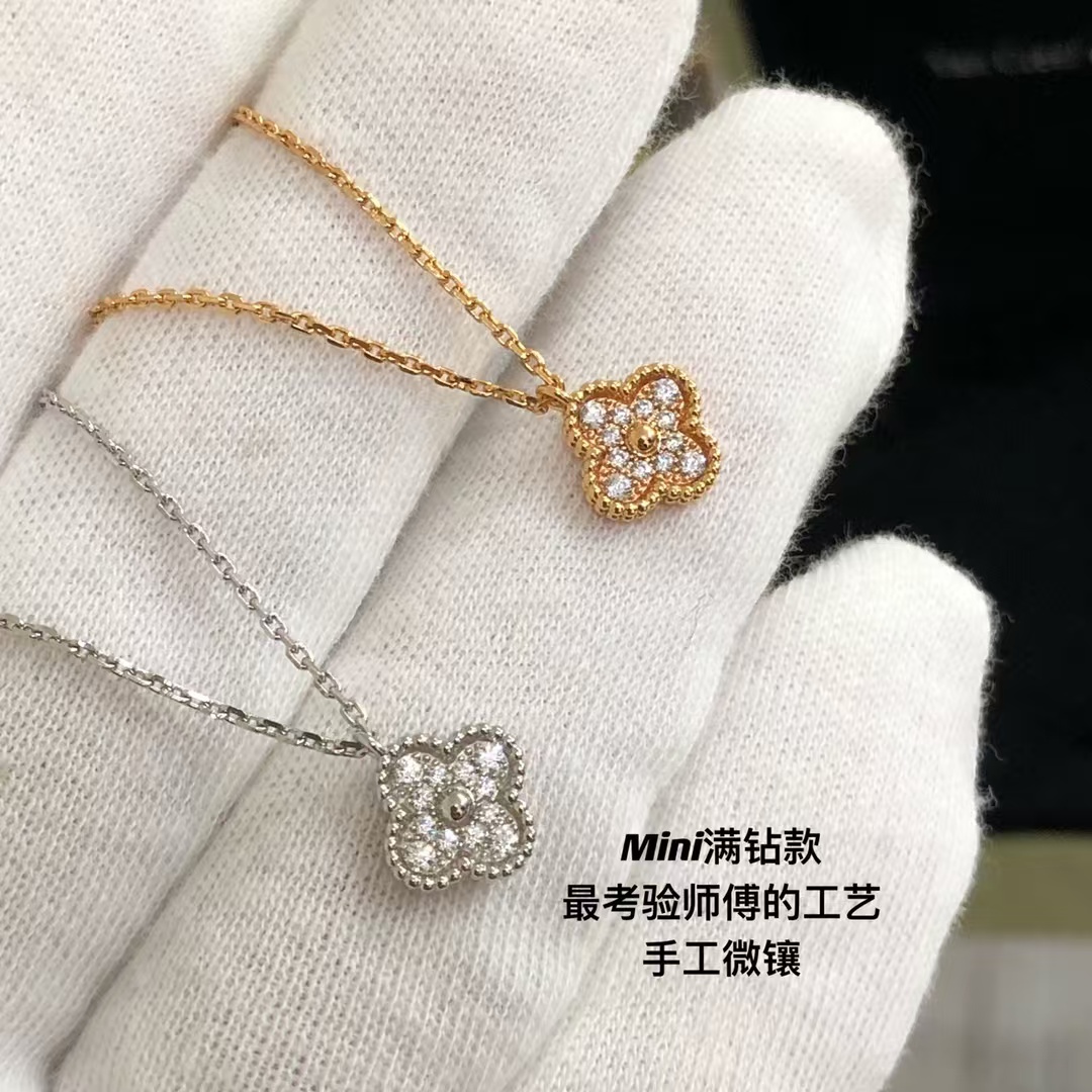 VCA Full Diamond Sweet Alhambra Pendant Necklace - Mini - Best Replica Jewelry™
