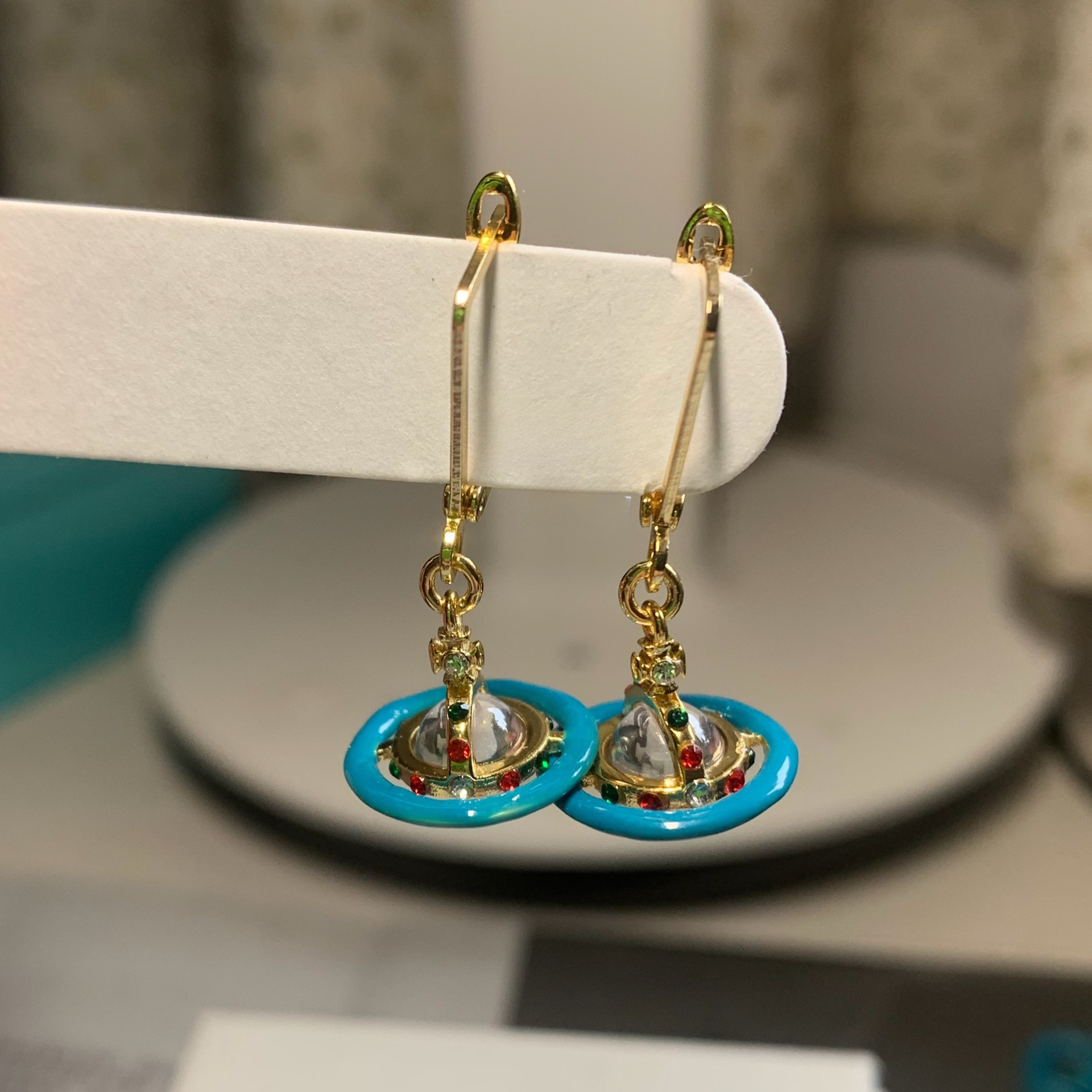 Vivienne Westwood Enamel Pink Blue Black Saturn Earrings - Best Replica Jewelry™
