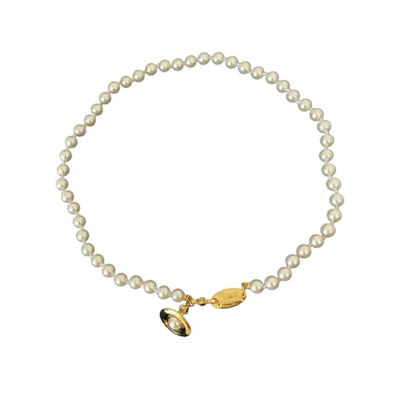 Vivienne Westwood Enamel Saturn Pearl Necklace - Best Replica Jewelry™