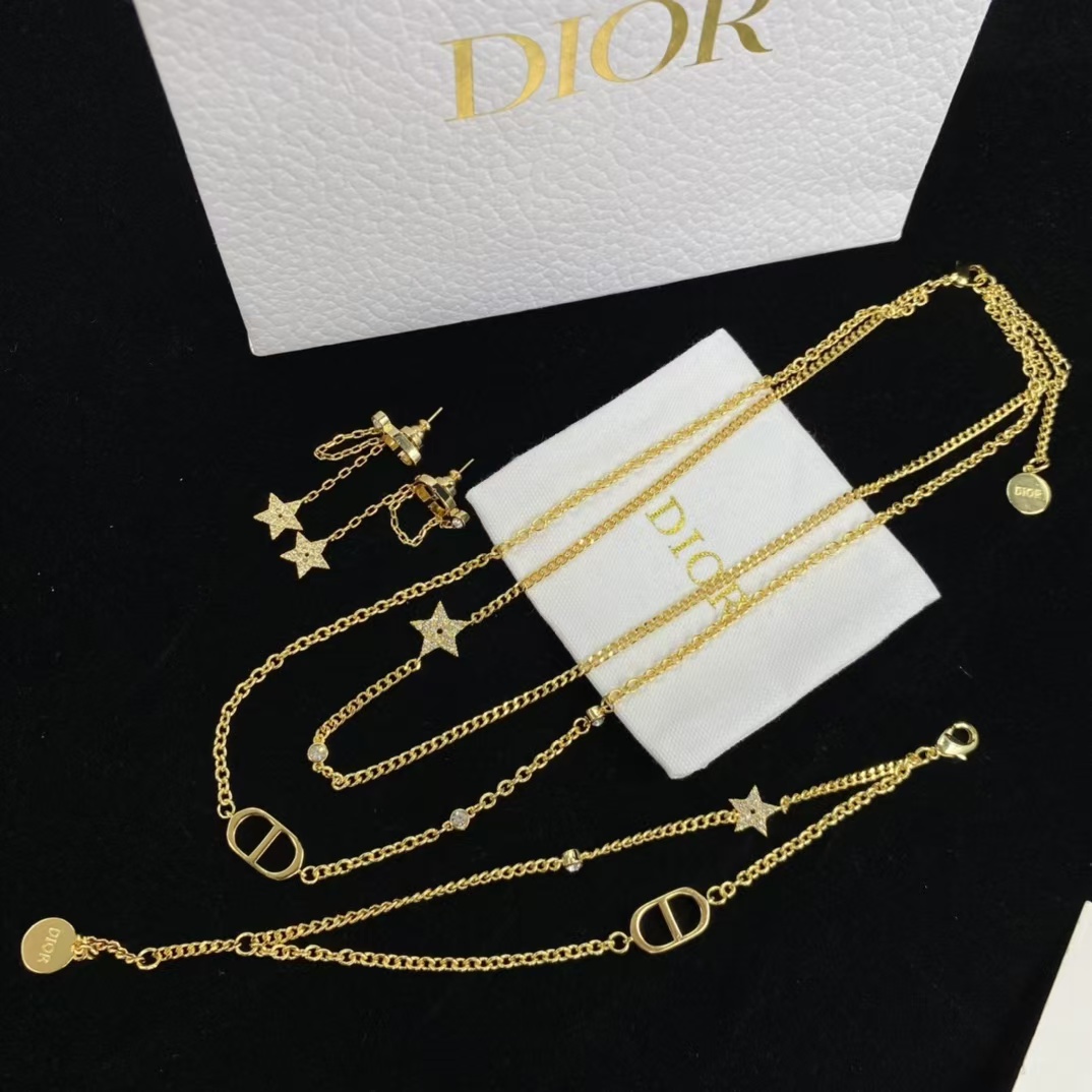 Dior Two Layers Star CD Necklace Bracelet Earrings - Best Replica Jewelry™