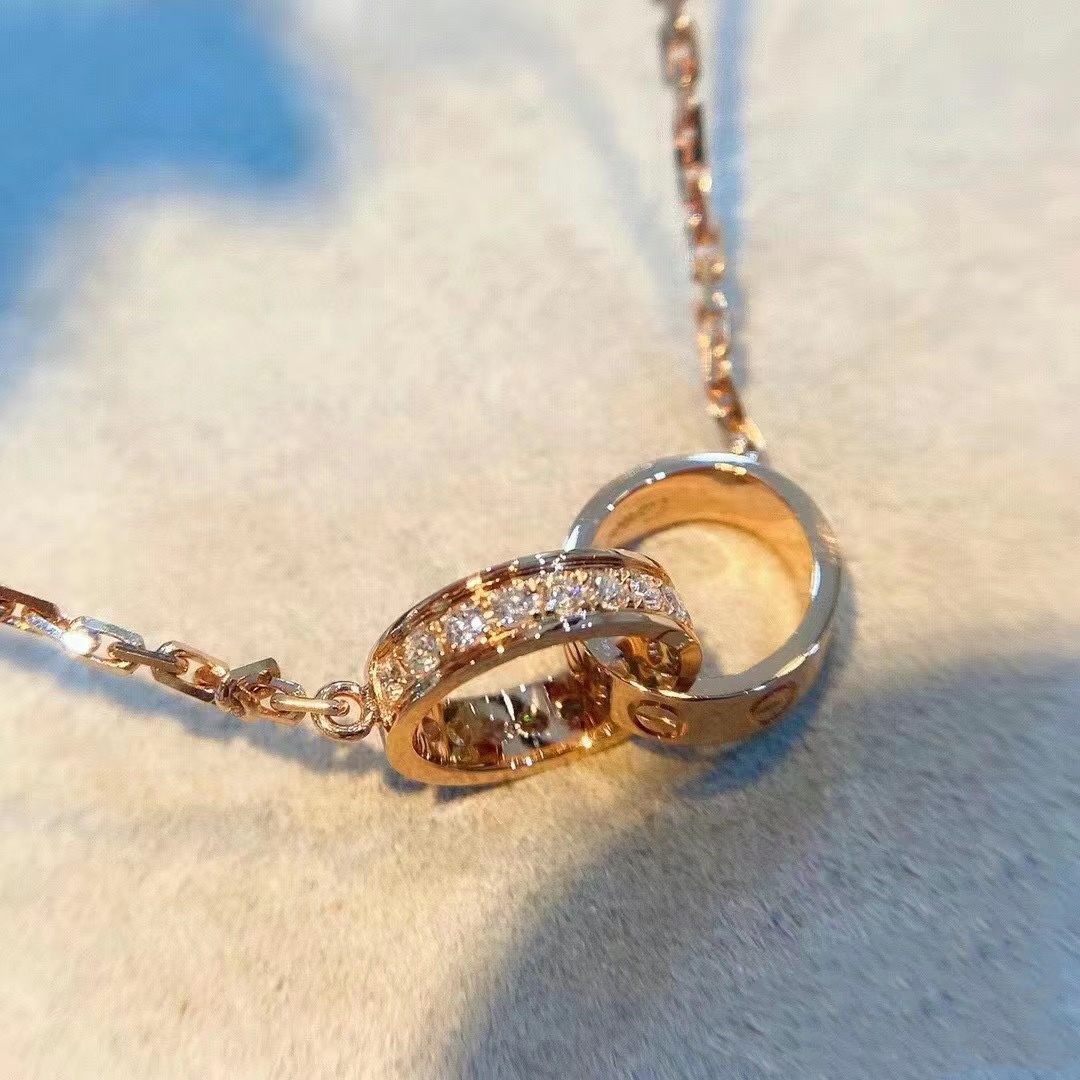 Cartier Pink Gold LEVE LOVE Pendant Necklace - Half Paved - Best Replica Jewelry™