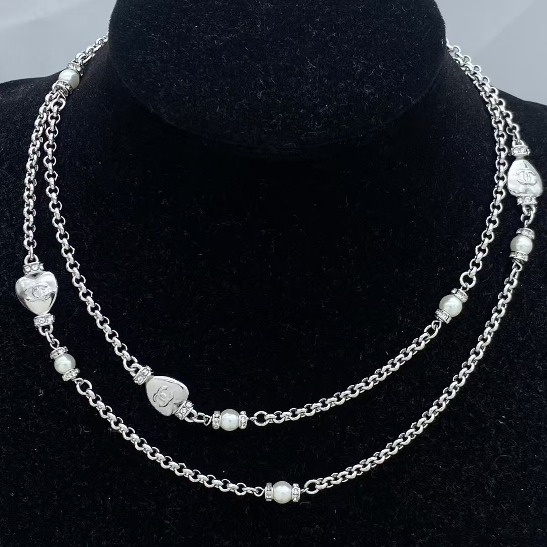 Chanel Silver Two Rows Chain Necklace - Best Replica Jewelry™