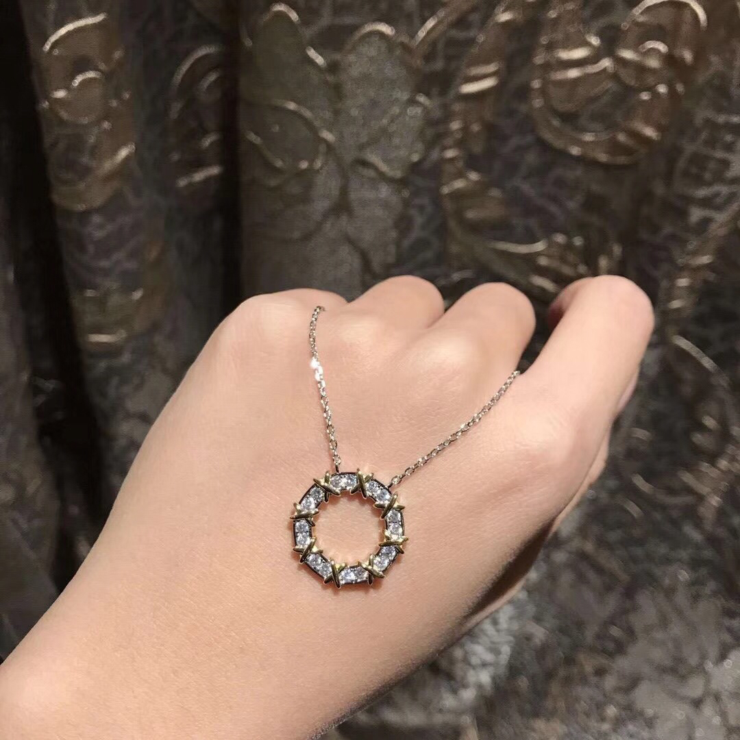 Tiffany Mixed Metal Color Cross Round Pendant Necklace - Best Replica Jewelry™